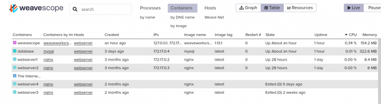 manage docker containers with weave scope