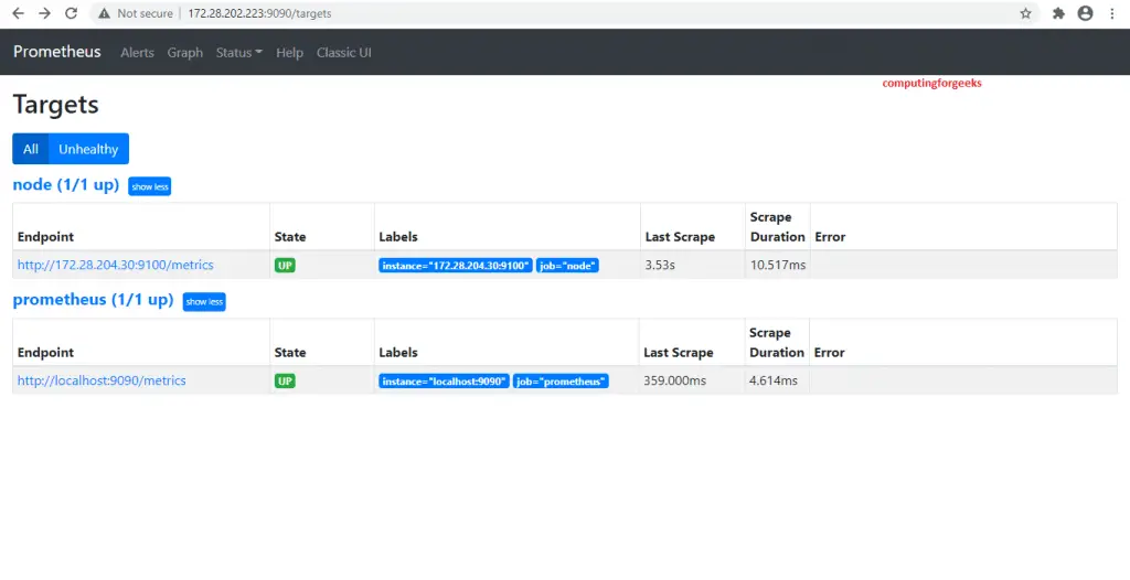 How To Monitor Linux Server Uptime with Prometheus 1 prometheus node and server up