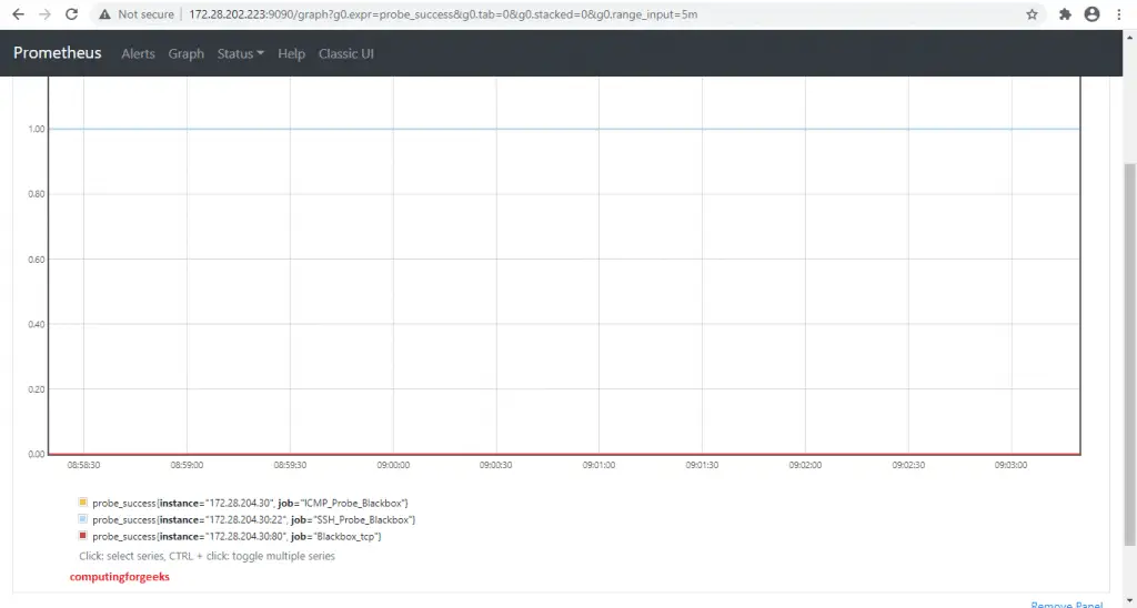 How To Monitor Linux Server Uptime with Prometheus 7 prometheus seeing probe values graph