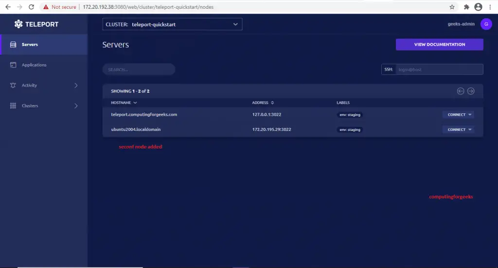 Teleport - Secure Access to Linux Systems and Kubernetes 7 teleport second node added