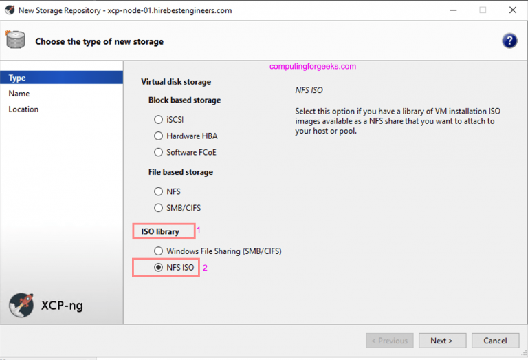 Configure ISO Library Storage Repository Xen XCP ng 02