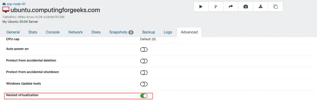 Enable Nested Virtualization on Xen | XCP-ng Virtual Machine 4 Enable Nested Virtualization Xen XCP ng 03