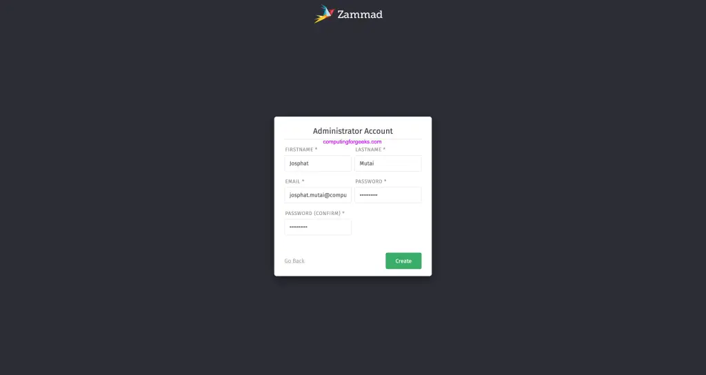 Install Zammad Helpdesk System on Ubuntu 20.04|18.04 2 Install Zammad Helpdesk Create Admin 02