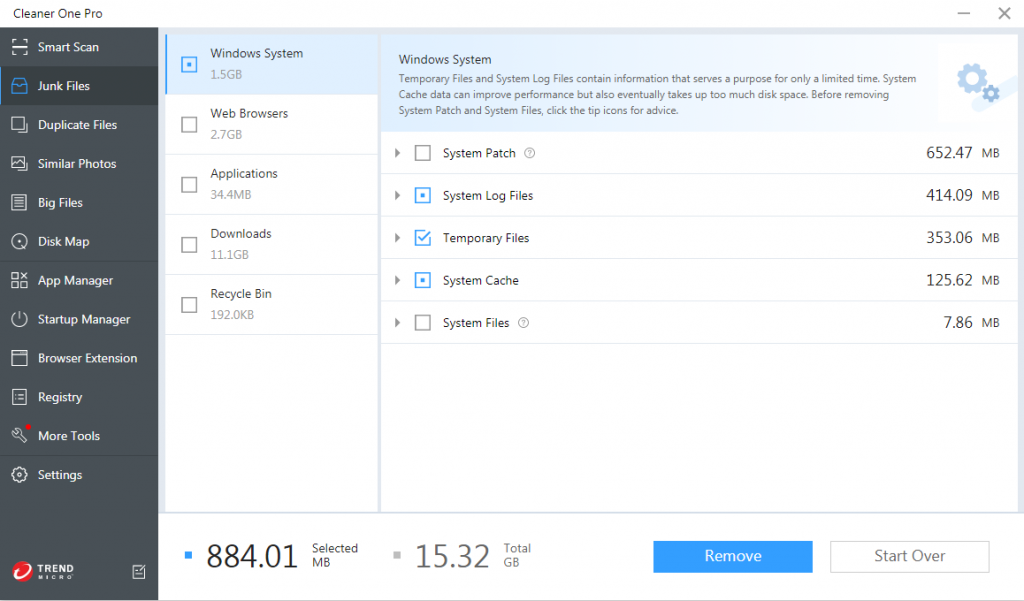 Trend Micro Smart scan complete report details of junk files 13