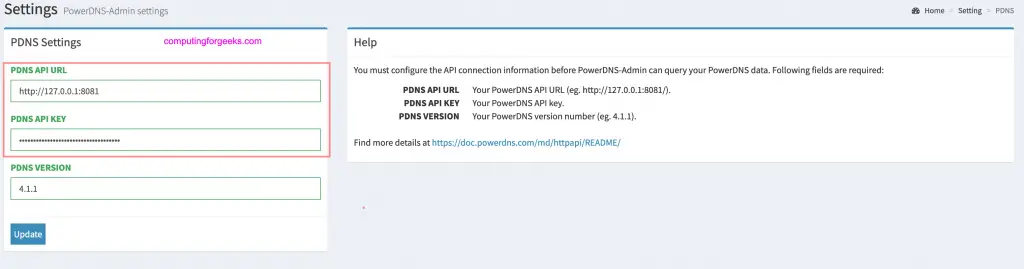 Install PowerDNS and PowerDNS-Admin on Ubuntu 20.04|18.04 & Debian 10|9 1 configure powerdns api connection