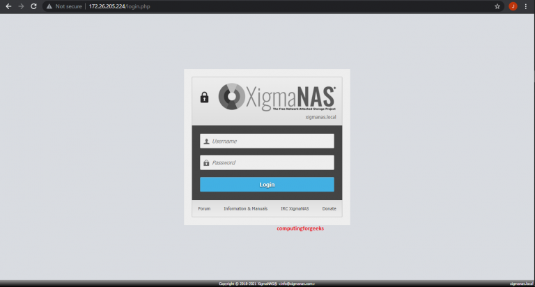 XigmaNAS 13 login web page