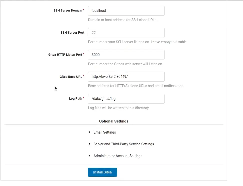 setup gitea on kubernetes