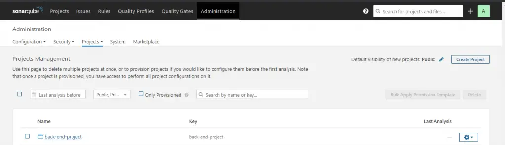 How To Integrate SonarQube with Jenkins 19 sonarqube scanner create poject in sonarqube created
