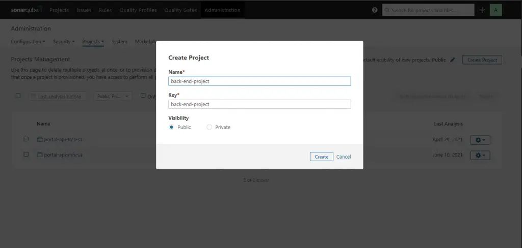 How To Integrate SonarQube with Jenkins 18 sonarqube scanner create poject in sonarqube hit create