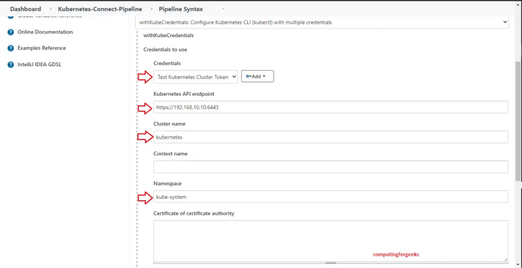 How To Add Multiple Kubernetes Clusters to Jenkins 16 kubernetes jenkins filled in details in the pipeline syntax step4
