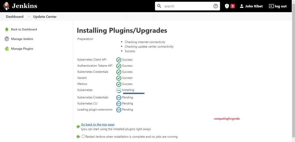 How To Add Multiple Kubernetes Clusters to Jenkins 4 kubernetes jenkins plugins being installed progress step1