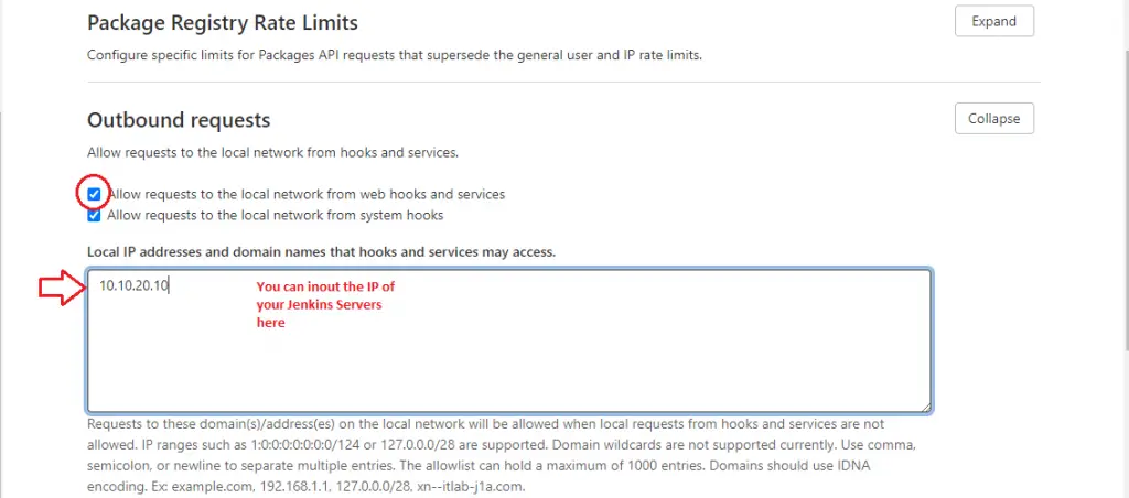 Resolve "Url is blocked: Requests to the local network are not allowed" GitLab Error 5 Outbound Requests ip details filled