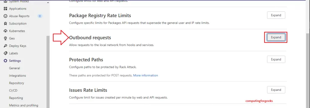 Resolve "Url is blocked: Requests to the local network are not allowed" GitLab Error 4 Outbound requests expand