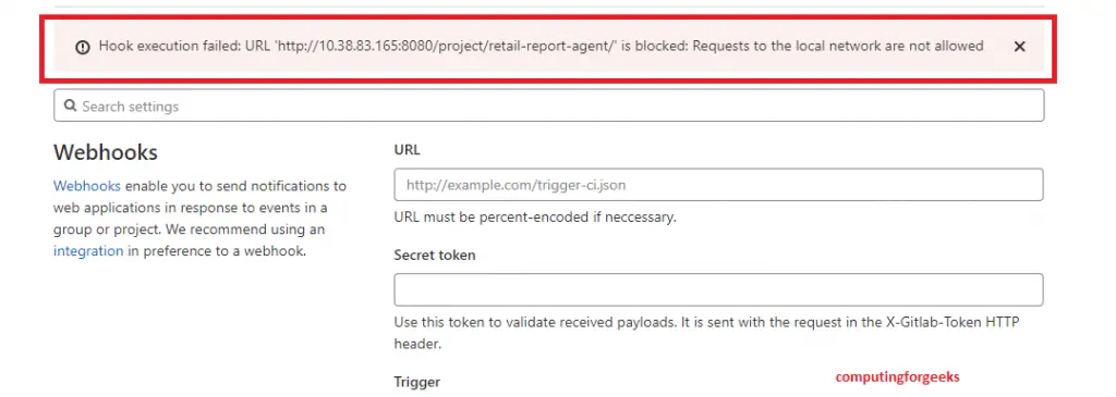 Resolve "Url is blocked: Requests to the local network are not allowed" GitLab Error 1 Request to the local network are not allowed error