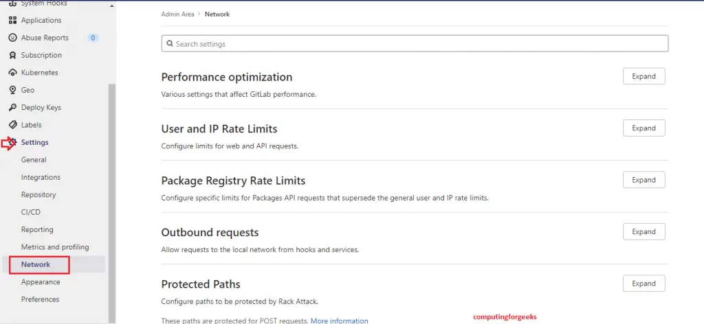 Resolve "Url is blocked: Requests to the local network are not allowed" GitLab Error 3 Settings Network 1