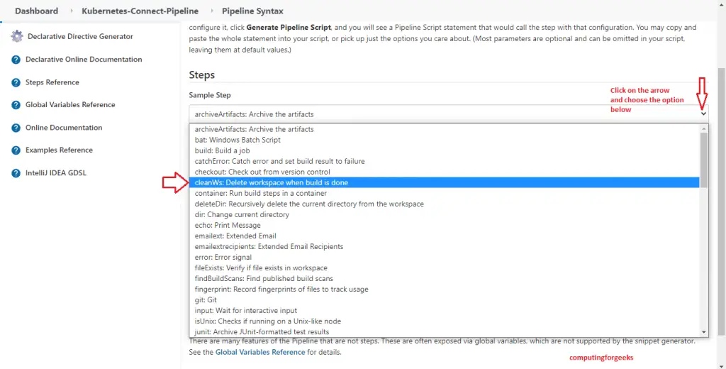 workspace jenkins select cleanWS step2