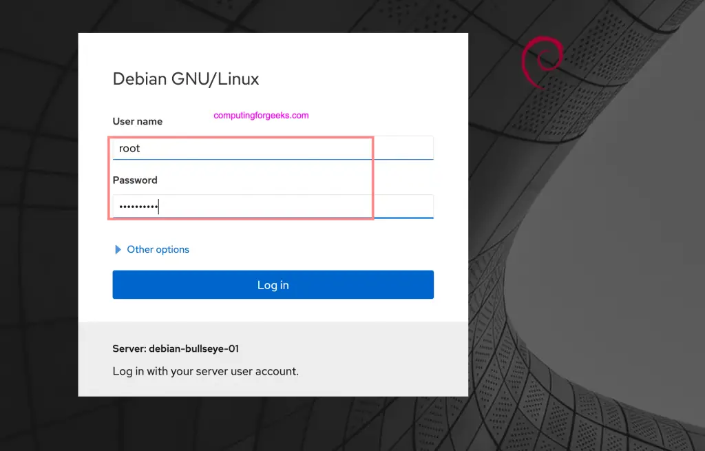 How To Install Cockpit on Debian 12/11/10/9 1 install cockpit debian login