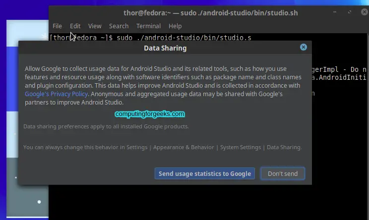 Installing Android Studio on Fedora 42/41/40 3 Install and Use Android Studio on Fedora 35343332 1