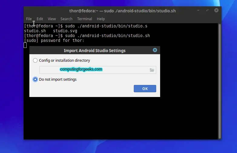 Installing Android Studio on Fedora 42/41/40 2 Install and Use Android Studio on Fedora 35343332