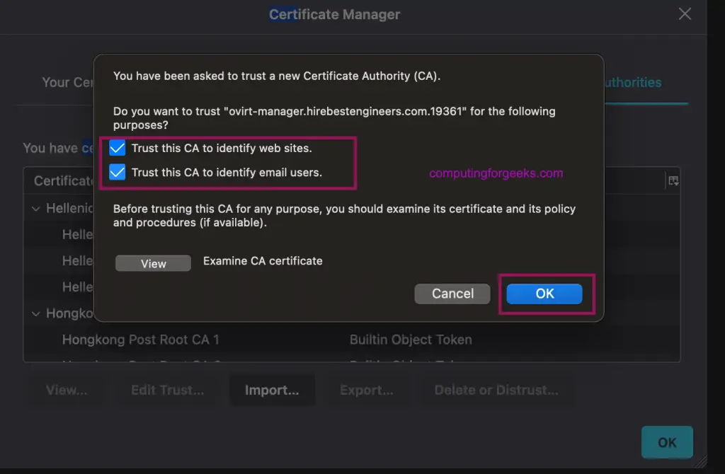Upload and Use ISO Images on oVirt / RHEV Storage Domain 11 Configuring oVirt RHEV Manager Certificate Security on browser 06