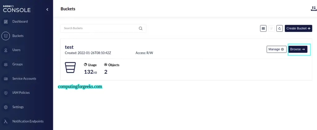Deploy MinIO Storage on Rocky Linux 8|AlmaLinux 8|CentOS 8 6 Deploy MinIO Storage Server on CentOS 8 Rocky Linux 8 5