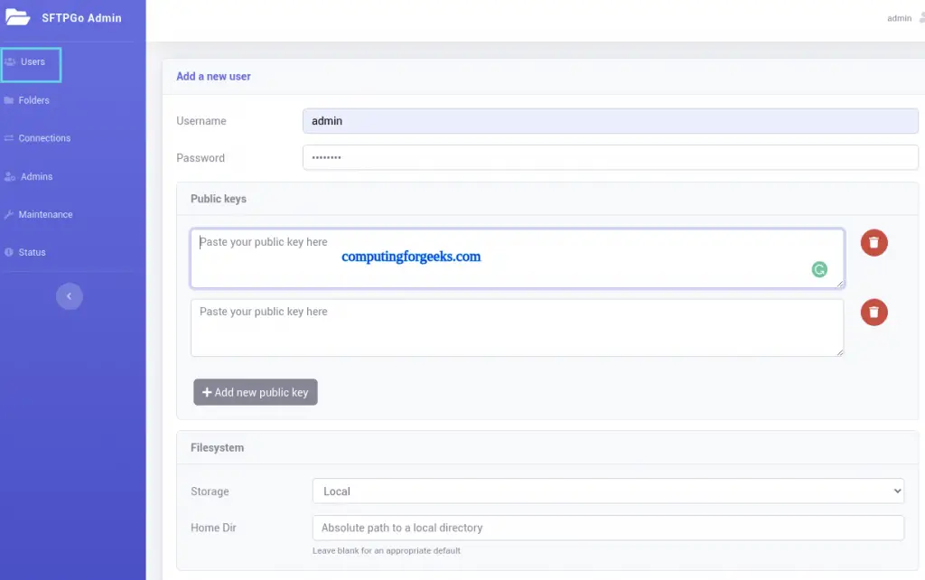 Setup Secure FTP Server(SFTP) with WebDAV using SFTPGo 4 How To Setup Secure FTP ServerSFTP with WebDAV using SFTPGo 2