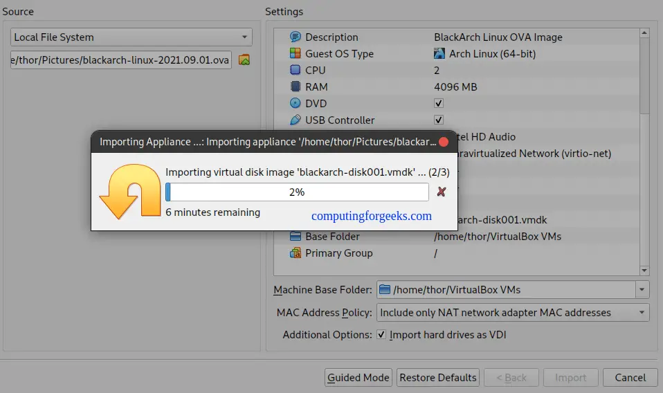 Install BlackArch Linux on VirtualBox or VMWare using OVA 4 Install BlackArch Linux on VirtualBoxVMWare Workstation using OVA image 3