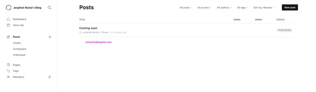 Install Ghost CMS on Ubuntu 22.04|20.04|18.04 2 ghost cms dashboard