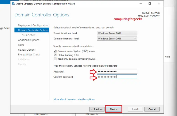 Install Active Directory Domain Services in Windows Server 2022 15 12 domain controller options