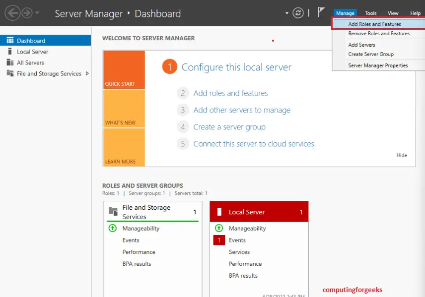 Install Active Directory Domain Services in Windows Server 2022 2 2 Add Roles and Features