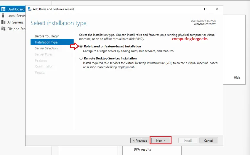 Install Active Directory Domain Services in Windows Server 2022 4 3 Installation type