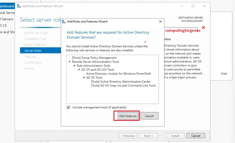 Install Active Directory Domain Services in Windows Server 2022 7 6 Add Features