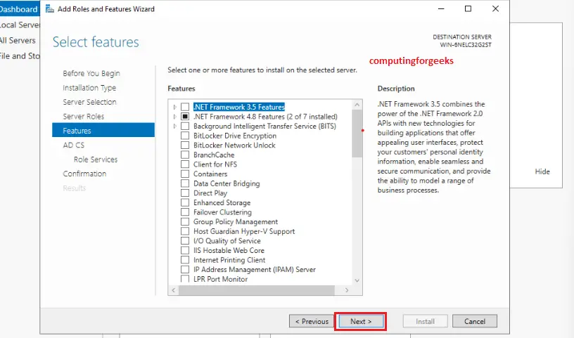 Install Active Directory Domain Services in Windows Server 2022 8 7 Select Features