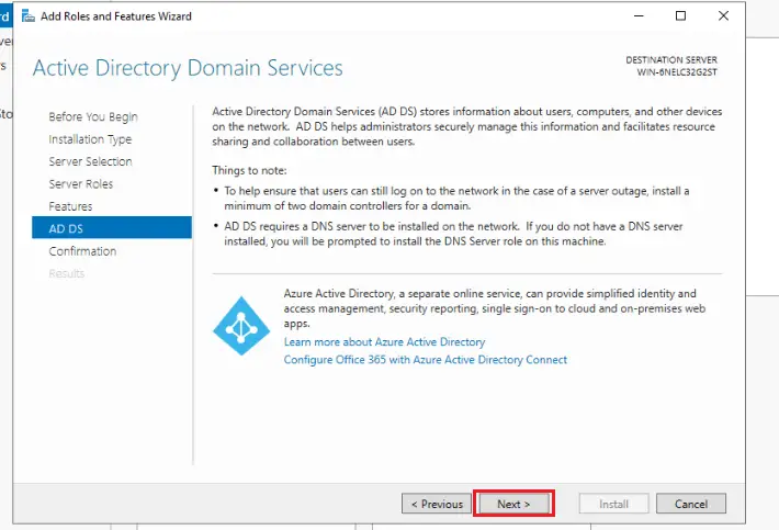 Install Active Directory Domain Services in Windows Server 2022 9 8 Select Features Active Directoy Domain Services