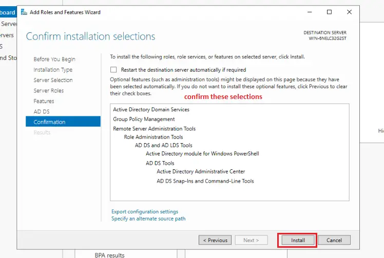 Install Active Directory Domain Services in Windows Server 2022 10 9 confirm selections