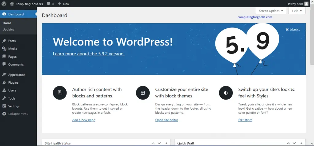 How To Provision PV on Kubernetes using Local Path Provisioner 5 wordpress dashboard 5