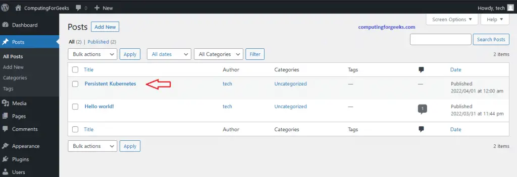 How To Provision PV on Kubernetes using Local Path Provisioner 9 wordpress postafterrestart 9
