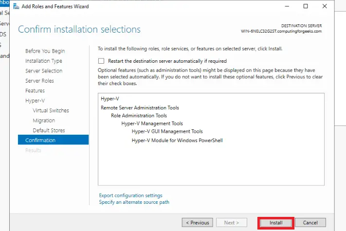 11 confirm installation selections