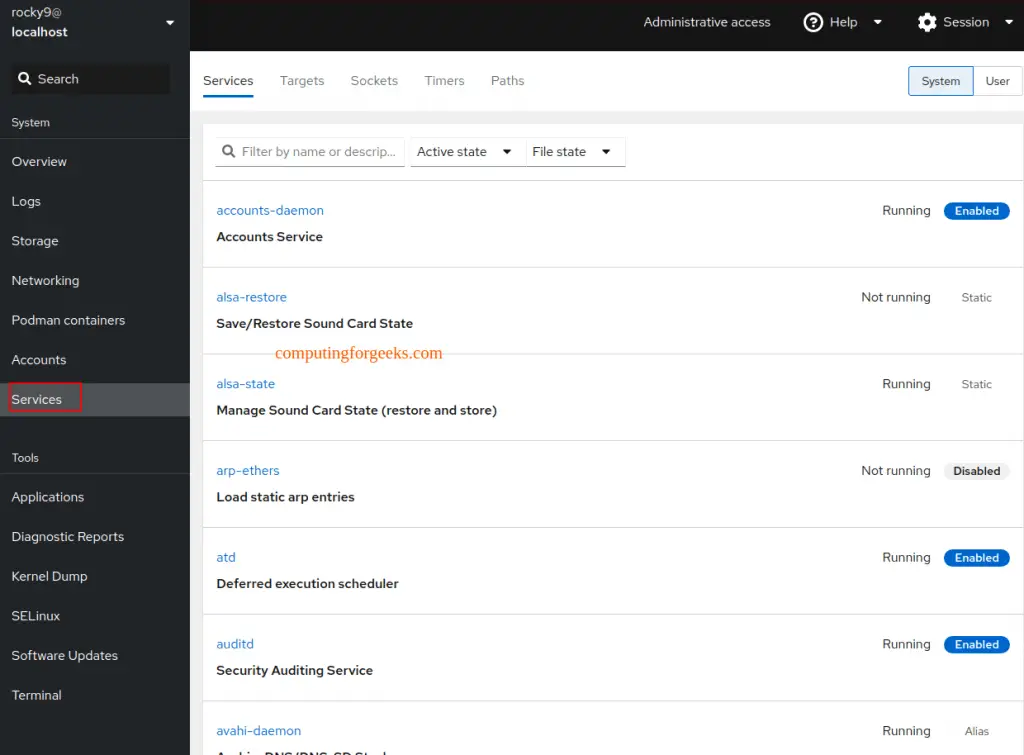 Manage Rocky Linux 9 / AlmaLinux 9 using Cockpit Dashboard 11 Rocky LinuxAlmaLinuxusing Cockpit Dashboard 10