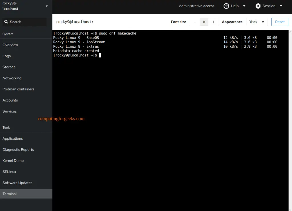 Manage Rocky Linux 9 / AlmaLinux 9 using Cockpit Dashboard 14 Rocky LinuxAlmaLinuxusing Cockpit Dashboard 12