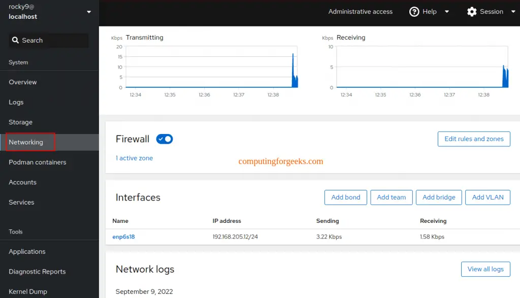 Manage Rocky Linux 9 / AlmaLinux 9 using Cockpit Dashboard 8 Rocky LinuxAlmaLinuxusing Cockpit Dashboard 7
