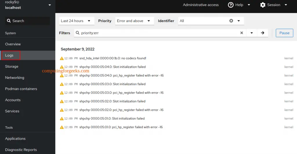 Manage Rocky Linux 9 / AlmaLinux 9 using Cockpit Dashboard 10 Rocky LinuxAlmaLinuxusing Cockpit Dashboard 9