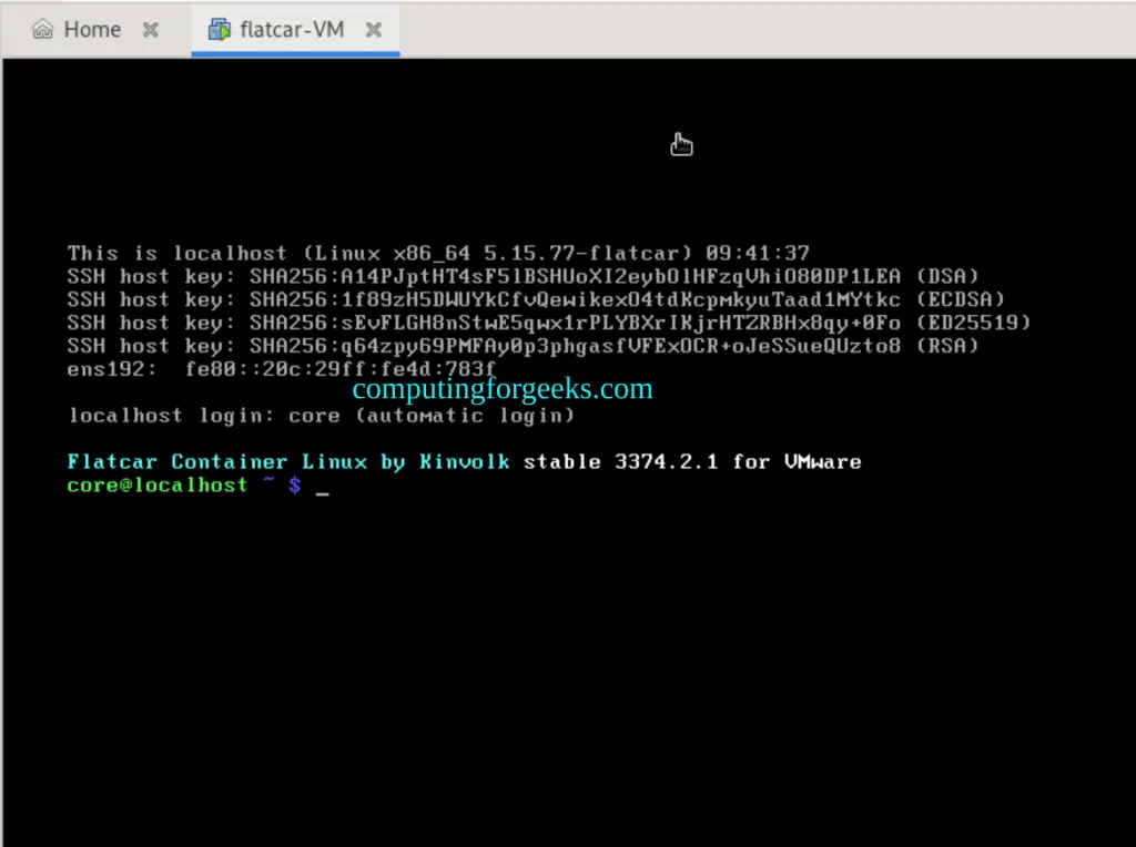 Install Flatcar Container Linux in VMware Workstation 3 Flatcar Container Linux in VMware Workstation 2