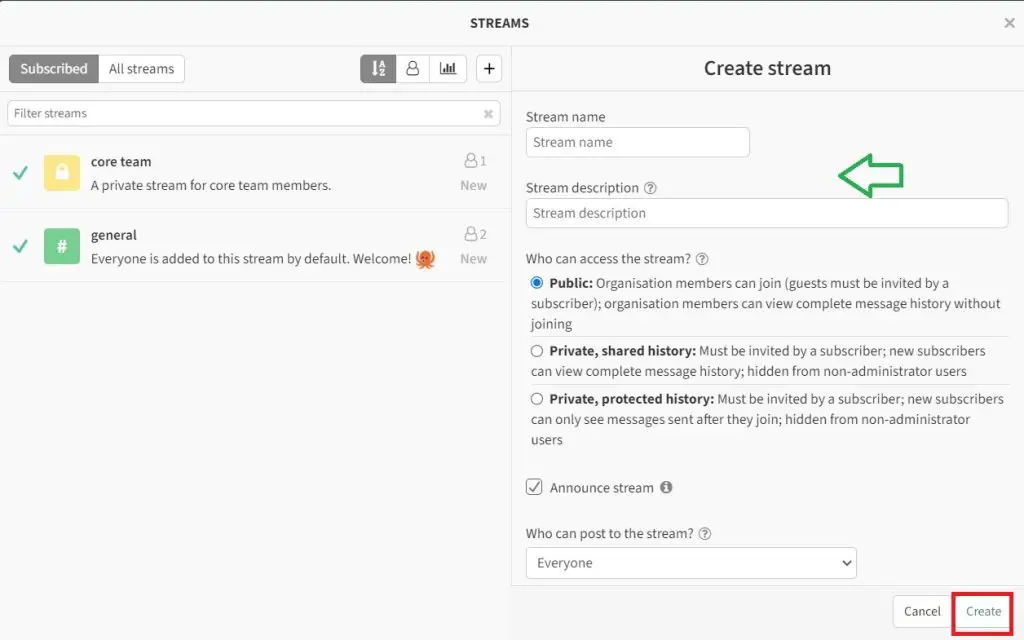 Zulip - Best Open Source Slack Alternative 25 Zulip Create Streams 1