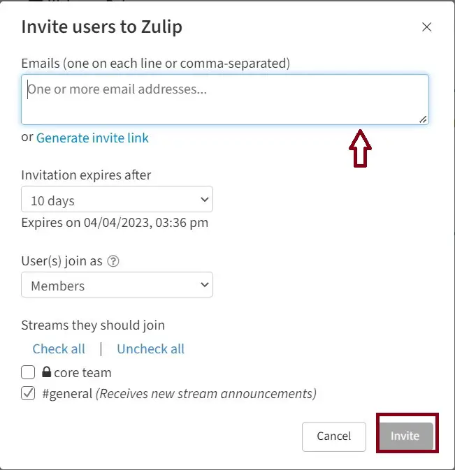 Zulip - Best Open Source Slack Alternative 21 Zulip Invite A New User