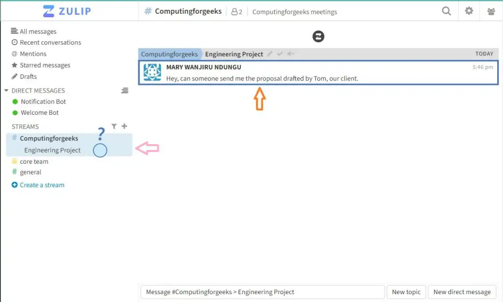 Zulip - Best Open Source Slack Alternative 29 Zulip Uisng Streams Sample 1