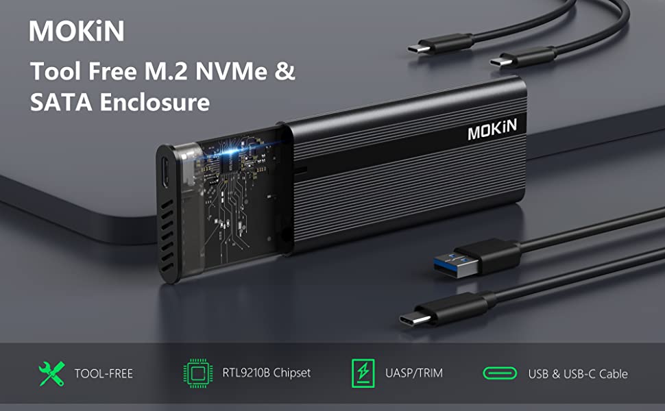 Best Enclosures for M.2 PCIe NVMe and SATA SSDs 4 MOKiN M.2 NVME SATA SSD Enclosure 1