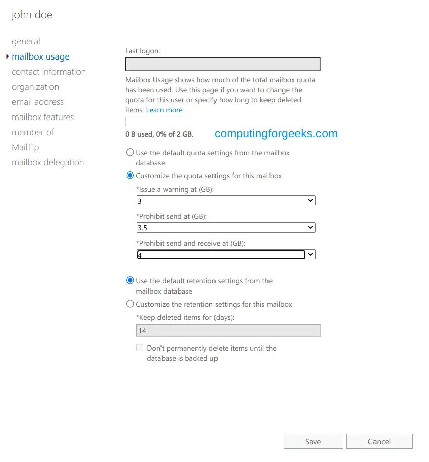 Configure Mailbox Quotas and Archives on Exchange Server 2019 3 Configure Mailbox Quotas Archives and Retention Policies on Exchange Server 2019 2
