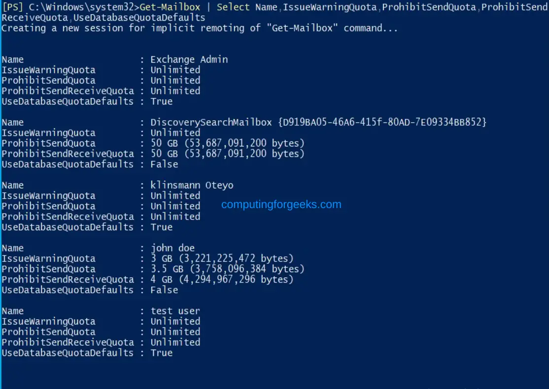 Configure Mailbox Quotas and Archives on Exchange Server 2019