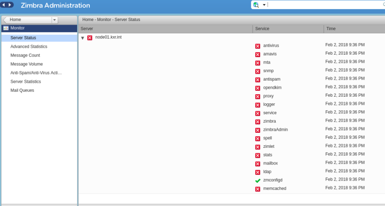 zimbra failed services
